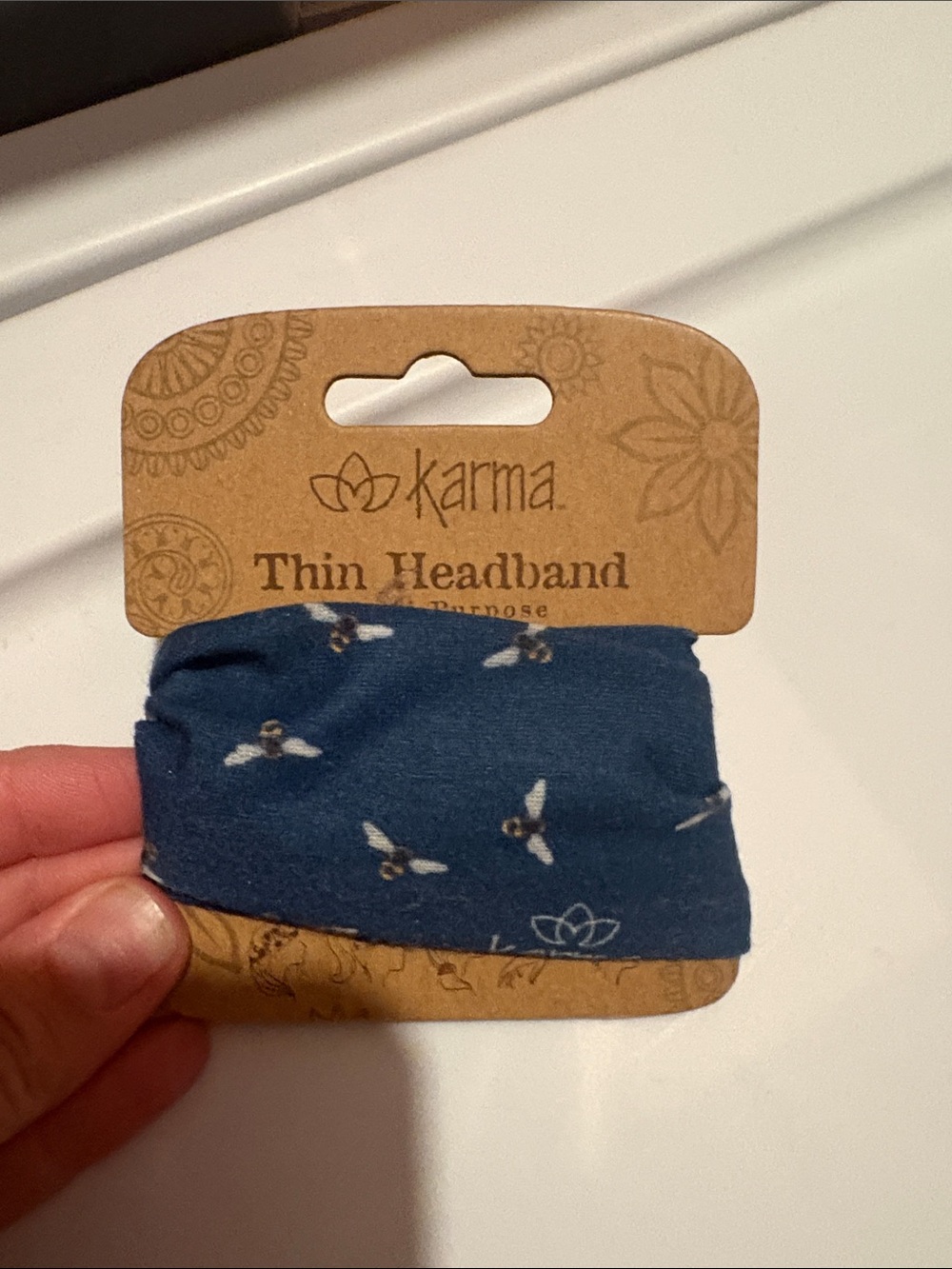 Karma Thin Headband - Navy Blue with Bee Motif